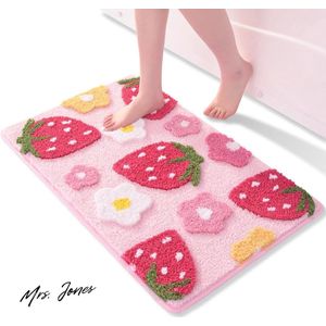 Mrs. Jones Roze badkamertapijt aardbeien badmat antislip wasbaar - zacht microvezel douchemat - absorberend 45 x 65 cm .