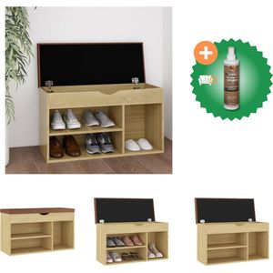 vidaXL Schoenenbank met kussen 80x30x47 cm spaanplaat sonoma eiken - Schoenenkast - Inclusief Houtreiniger en verfrisser