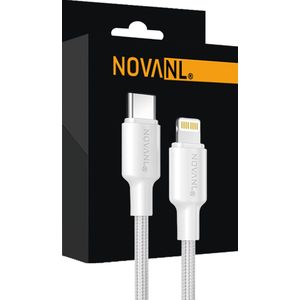 NOVANL Snellaadkabel Geschikt voor iPhone Lightning naar USB C 20W - 0,5 meter - geschikt voor snellader iPhone - Oplader Wit