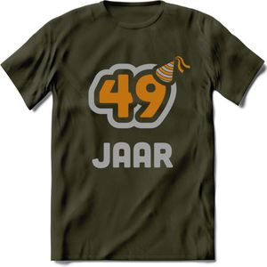 49 Jaar Feest T-Shirt | Goud - Zilver | Grappig Verjaardag Cadeau Shirt | Dames - Heren - Unisex | Tshirt Kleding Kado | - Leger Groen - XXL