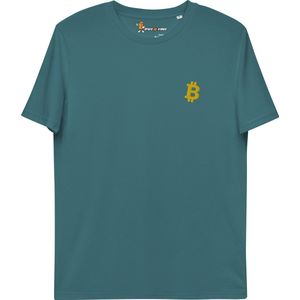 Bitcoin T-shirt Met Goudkleurig Geborduurd Bitcoin Symbool - Unisex - 100% Biologisch Katoen - Groen - Maat S | Bitcoin cadeau| Crypto cadeau| Bitcoin T-shirt| Crypto T-shirt| Crypto Shirt| Bitcoin Shirt| Bitcoin Merch| Crypto Merch| Bitcoin Kleding