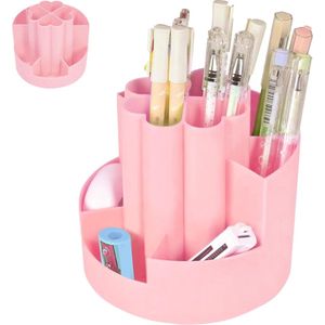 Tafel Organisator, 360° Draaibare Pennenhouder, Pen Opberger Kinderen met 10 Vakken voor Kantoor, School en Bureau Accessoires (Roze)