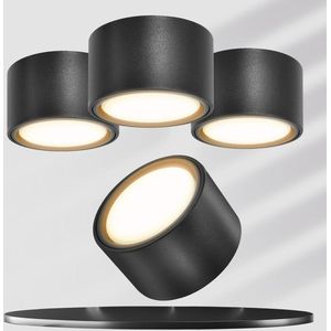 Zwart opbouwspot plafondlamp - IP44 - 6 W led-spot - vervangbaar - GX53 - 680 lm - 3000 K warmwit - aluminium - Ø 95 x 55 mm - keuken - slaapkamer - woonkamer