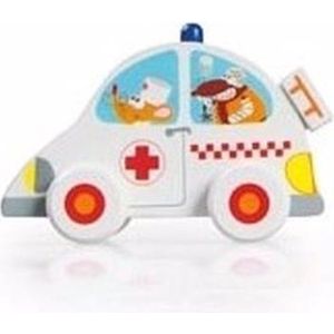 Houten Speelgoed Witte Ambulance 10 cm
