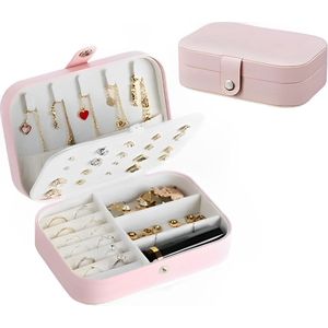 Sieradenetui roze voor op reis- Sieraden etui vrouwen met drukknopsluiting - Sieradenopberger op vakantie Cleo