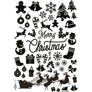 Kerst raamstickervel XL herbruikbaar - decoratie kerst - raamsticker - Kerst (Christmas) - zwart silhouet