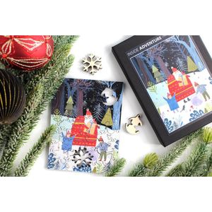 Inside Adventure | Kerstman Houten Puzzel voor Kinderen en Volwassenen | Unieke Whimsy Stukjes | 52 Stukjes | Vormenpuzzel
