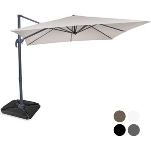 VONROC Premium Zweefparasol Pisogne 300x300cm - Duurzame parasol - Combi set incl. 4 vulbare premium parasoltegels – 360 ° Draaibaar - Kantelbaar – UV werend doek – Beige – Incl. beschermhoes