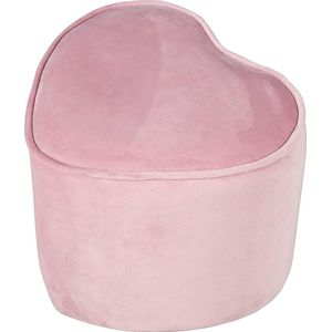 Kinderkruk Lil Sofa in hartvorm - Comfortabele kruk in roze fluwelen stof - Gestoffeerde meubelpoef voor kinderkamer - Zithoogte 24 cm