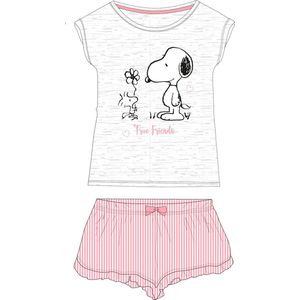 Snoopy shortama/pyjama true friends katoen licht grijs/roze maat 158