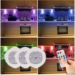 3 Stuks - RGB Ledlamp – Op Batterijen - Kastverlichting – Draadloze wandlamp - Trapverlichting – Draadloze ledspot – Dimbaar – met Magneet