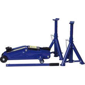 XPOtool Autokrik + 2 bokken tot 2 Ton; Complete set met krik tot 2000 kg hefkracht en 2 parkeersteunen voor auto's, busjes ed. - Multistrobe