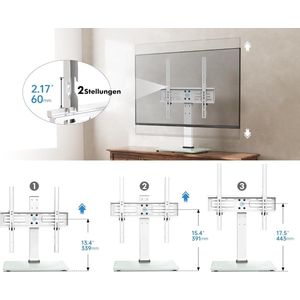 TV-standaard universeel voor 27-32 43 50 55 inch TV, 8 hoogte verstelbaar Tafel TV stand mount voor vlakke & gebogen LCD LED OLED, Tafelblad voet Max VESA 400x400mm 40kg wit