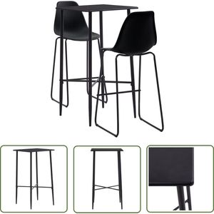 vidaXL Bartafel - Bar Set - 3-delige Barset kunststof zwart - Eetkamerset - Zwarte Meubels - Moderne Meubels