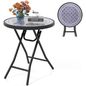 COSTWAY Bijzettafel inklapbaar, kleine klaptafel, tuintafel, ronde balkontafel eettafel voor balkon, tuin, terras, grijs