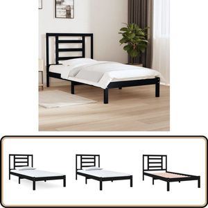 vidaXL Bedframe Grenenhout Zwart 100x200 cm Houten Bedframe - Massief Grenenhout - Zwart Bedframe - King Size Bed - Tweepersoons Bed