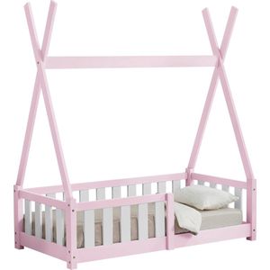 In And OutdoorMatch Kinderbed Bernie - Tipi - Grenen - Met valbeveiliging - 70x140 cm - Roze - Voor meisjes - Voor jongens - Voor kinderen