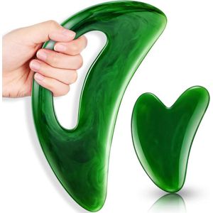 Gua Sha Massageapparaat en Stenen Hartvorm - Groter Guasha Board - Scraper Met Handvat - Voor Gezicht Ogen Hals - 2 Stuks .