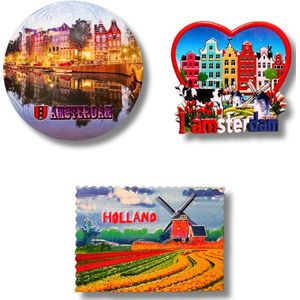 Koelkastmagneten Set: Amsterdam, Holland - 3 stuks - Typische Souvenirs uit Nederland
