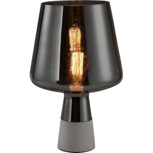 QUVIO Tafellamp modern - Nachtlampje - Bedlamp - Bureaulamp - Lamp tafel - Verlichting - Leeslamp - Sfeerlamp - Slaapkamer lamp - Slaapkamer verlichting - Beton met glazen lampenkap - Diameter 24 cm