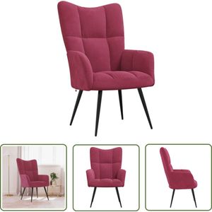 The Living Store Relaxstoel fluweel wijnrood - Relaxfauteuil - Vintage Fauteuil - Fluweelfauteuil - Rode Fauteuil - Lounge Chair
