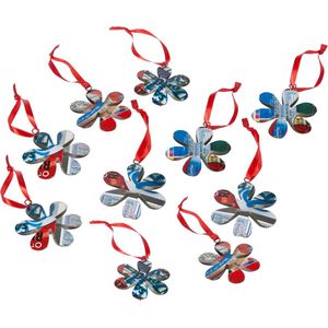 Set van 10 duurzame kersthangers van gerecycled blik - bloemen