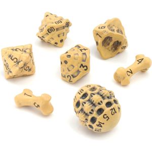 DND Dice Set - Set van 7 Skull & Bone RPG Dobbelstenen - D20, D12,%D10, D10, D8, D6 & D4 zijdig. Ideaal voor Dungeons & Dragons, Warhammer, D&D, Pathfinder, D and D (Geel)