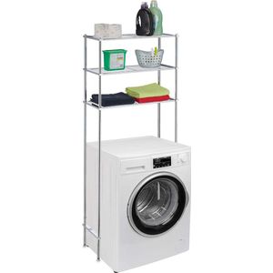 wasmachine kast metaal, 3 etages, wasmachinekast, droger, toilet, badkamerrek HBD 162,5 x 67 x 30 cm, zilver