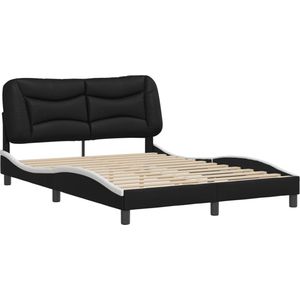 vidaXL - Bedframe - met - hoofdbord - kunstleer - zwart - en - wit - 140x190 - cm