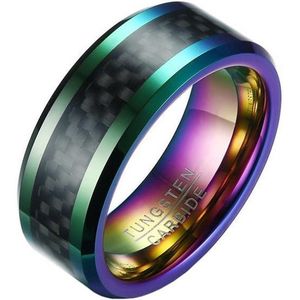 Wolfraam heren ring Carbon Fiber Multicolor Zwart 8mm-21.5mm