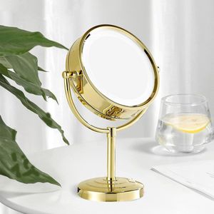 Gouden spiegelspiegel, mooie cadeaus voor vrouwen, gouden tafelspiegel, gouden cosmetische spiegel met vergroting goud, grote staande spiegel, goud, Ø 21,5 x 7