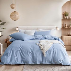 220-x-240-cm-beddengoedset-katoen-blauw-lichtblauw-tweepersoonsbed-Oeko-Tex-gecertificeerd-allergieen-kussenslopen-80-x-80-cm dekbedovertrek 240 x 220 katoenen