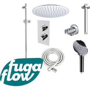 FugaFlow Eccelente Sobrado Badkamer Inbouw Regendoucheset - thermostatisch - plafondarm -glijstang - 25cm hoofddouche - handdouche rond - chroom