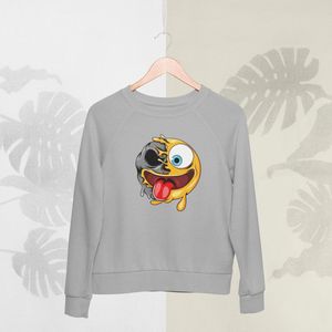 Feel Free - Halloween Sweater - Smiley: Gezicht met uitgestoken tong - Maat L - Kleur Grijs