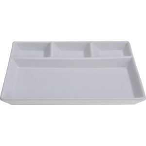 6x Witte borden/gourmetborden van porselein met 4 vakken 24 x 19 cm - Keukenbenodigdheden - Tafel dekken - Eten serveren - Dinerborden/vakkenborden/gourmetborden/barbecueborden