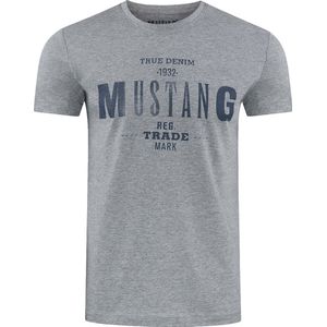 Mustang Heren T-Shirt Basic Print Tee regular fit Grijs L Ronde Hals Volwassenen Opdruk Print Shirts