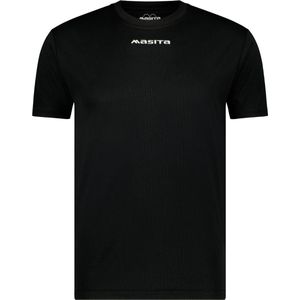 Masita | Active Sportshirt Dames Korte Mouw - Unisex  - Sneldrogend Sportshirt Heren - Licht Stevig Materiaal - BLACK - 164