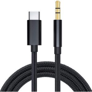 JUALL USB C naar Aux Kabel - 1 Meter - Zwart Gevlochten - 3,5 mm Jack