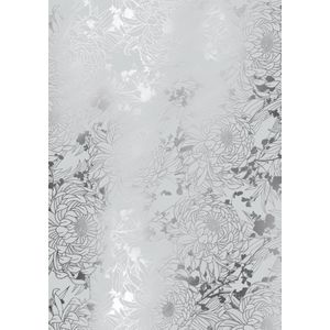 Inpakpapier Metallic Bloemen Zilver- Breedte 40 cm - 100m lang