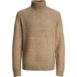 JACK & JONES Milo knit roll neck slim fit - heren pullover wolmengsel met col - beige melange - Maat: S