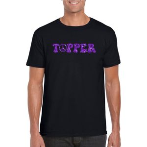 Toppers in concert - Zwart Flower Power t-shirt Topper met paarse letters heren - Sixties/jaren 60 kleding L