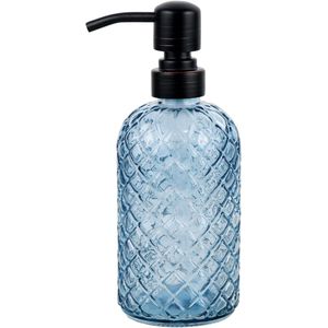 Glazen zeepdispenser met roestvrijstalen pompkop - duurzaam - 1 stuk - blauw - 16oz