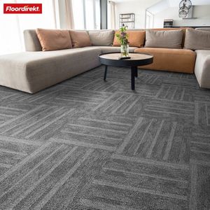 FLOORDIREKT Tapijttegels Zürich - 1 Stuk - 50 x 50 cm - Ideaal voor Kantoren & Woonkamers - Hoogwaardige Designtegels - Antraciet