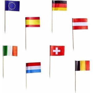 100x Stuks cocktailprikkers vlaggetjes Europa - Landen feestartikelen en tafel versiering