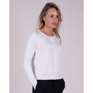 Dames doorknoop vest offwhite viscose langemouw - HANOI.