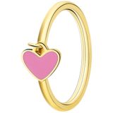Lucardi Kinder Stalen goldplated ring met hart emaille lichtroze - Ring - Staal - Goudkleurig - 14 / 44 mm