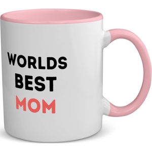 Akyol - worlds best mom koffiemok - theemok - roze - Mama - de beste moeder - moeder cadeautjes - moederdag - verjaardagscadeau - verjaardag - cadeau - geschenk - kado - gift - moeder artikelen - 350 ML inhoud