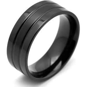 Ring Heren Zwart met Dubbele Streep - Staal - Ringen Mannen - Cadeau voor Man