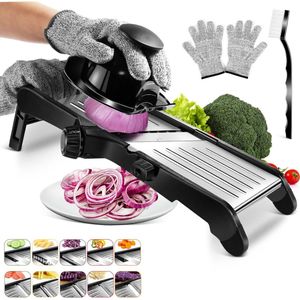 3-in-1 Mandoline Voedselsnijder voor Groenten en Aardappelchips - Verstelbaar RVS met Wafelbaksnijder
