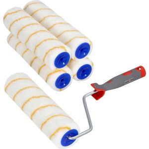 Set van 5 geeldraad verfrollers - 250 mm - met rubberen greep - voor schilderwerk en renovatie